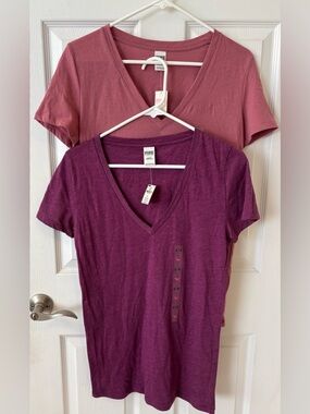 PINK Victoria's Secret Short Sleeve V-Neck Tee Duo - Dusty Rose & Plum